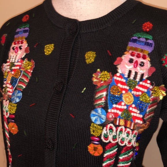 Vintage Michael Simon Girl Christmas Holiday Nutcracker beaded sweater - Picture 5 of 7
